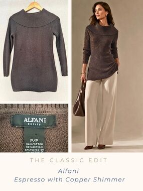 Alfani Espresso Taupe Sweater with Copper Shimmer | Elegant Textured Knit